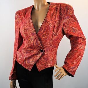 80s Vintage Designer Carlos Falchi Painted Leather Blazer 1 Button Jacket Sz 12